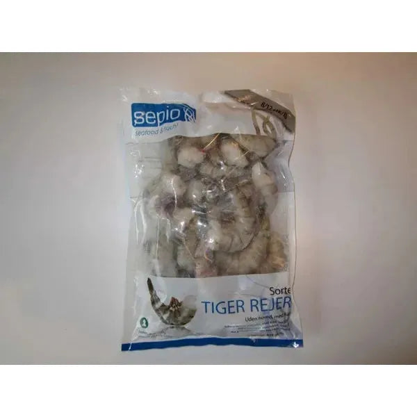 Black Tigerrejer med skal, rå, uden hoved 8/12 1 kg (FROSSET)