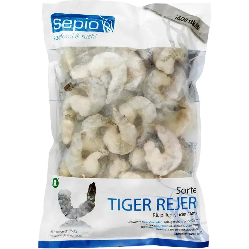 Sorte Tigerrejer, rå, pillede, uden tarm 16/20 1 kg (FROSSET)