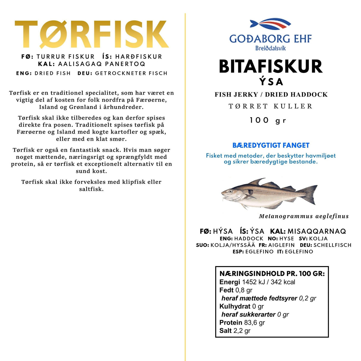 GOÐABORG Bitafiskur - ýsa (tørret kuller) 100 gr