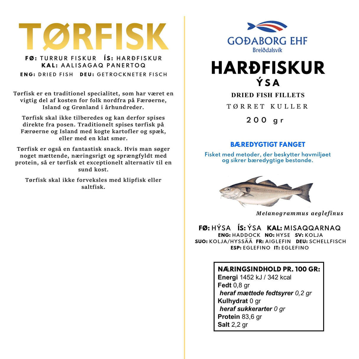 GOÐABORG Harðfiskur - ýsa (tørret kuller) 200 gr