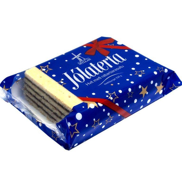 Jólaterta, hvít með rabarbarasultu 520 gr