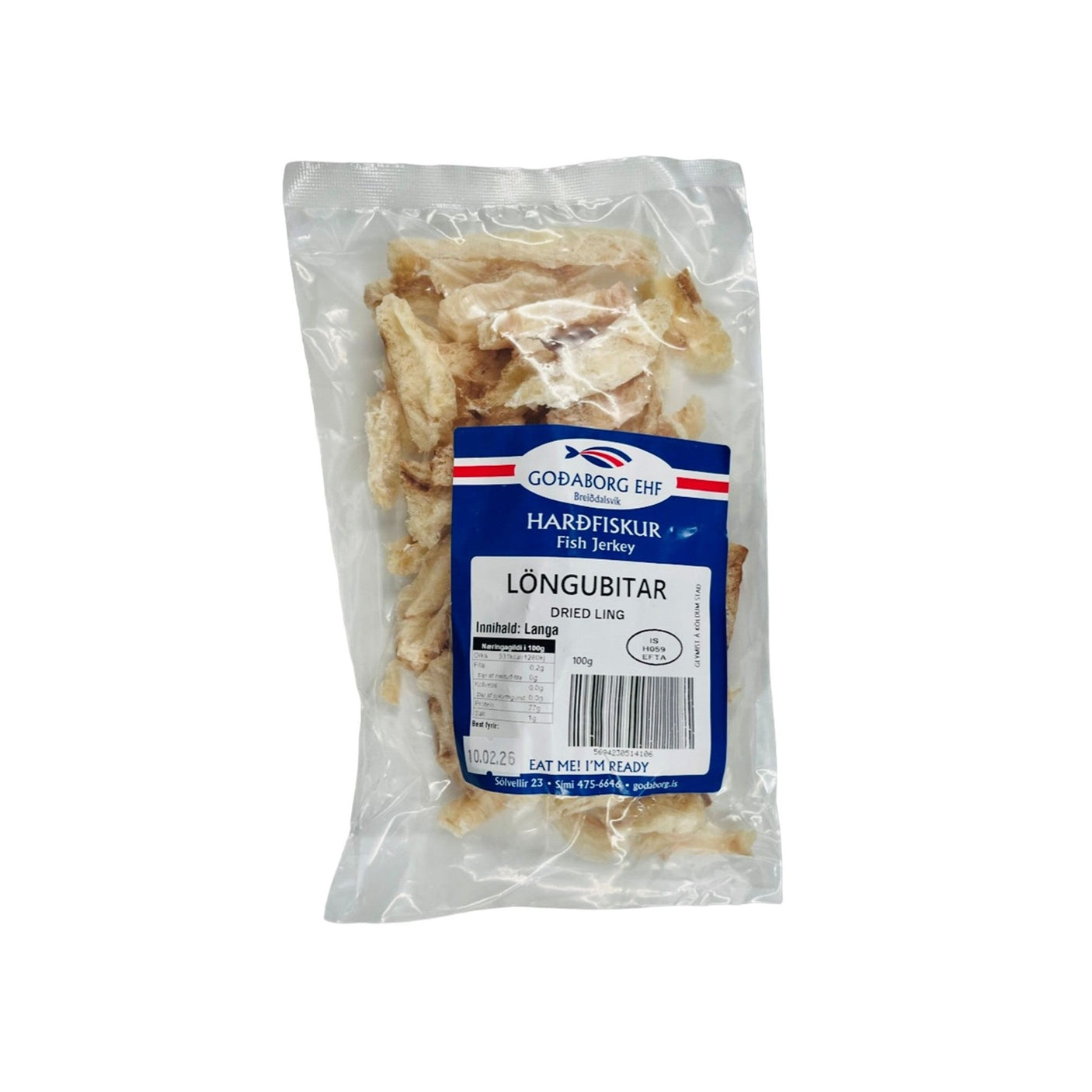GOÐABORG Harðfiskur - löngubitar (tørret lange) 100 gr