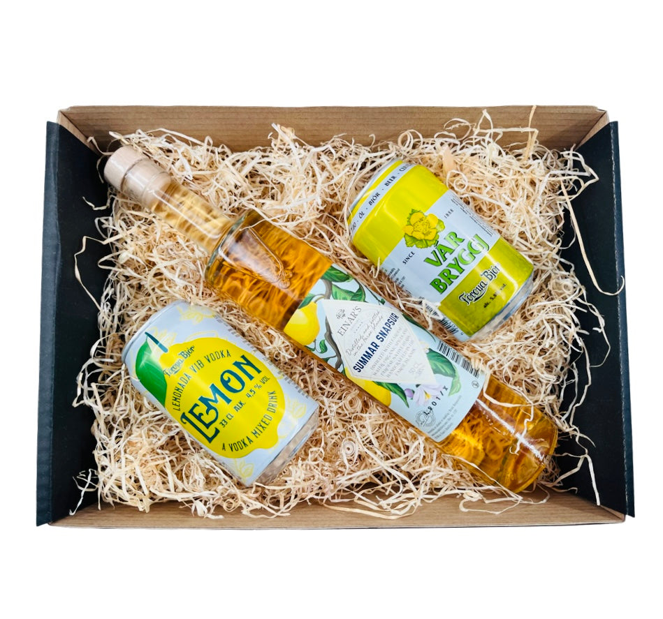 Gaveæske med Summarsnapsur, Lemon Vodka & Várbryggj