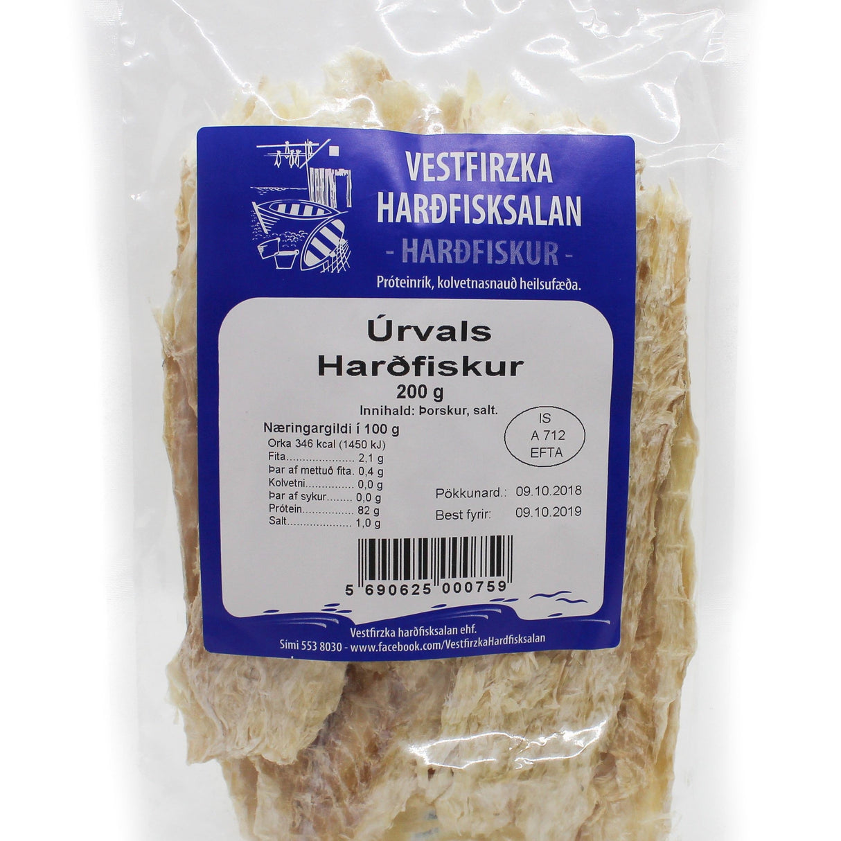 VESTFIRZKA HARÐFISKSALAN   Tørfisk (TORSK) 400 gr.  (2 X 200 gr.)